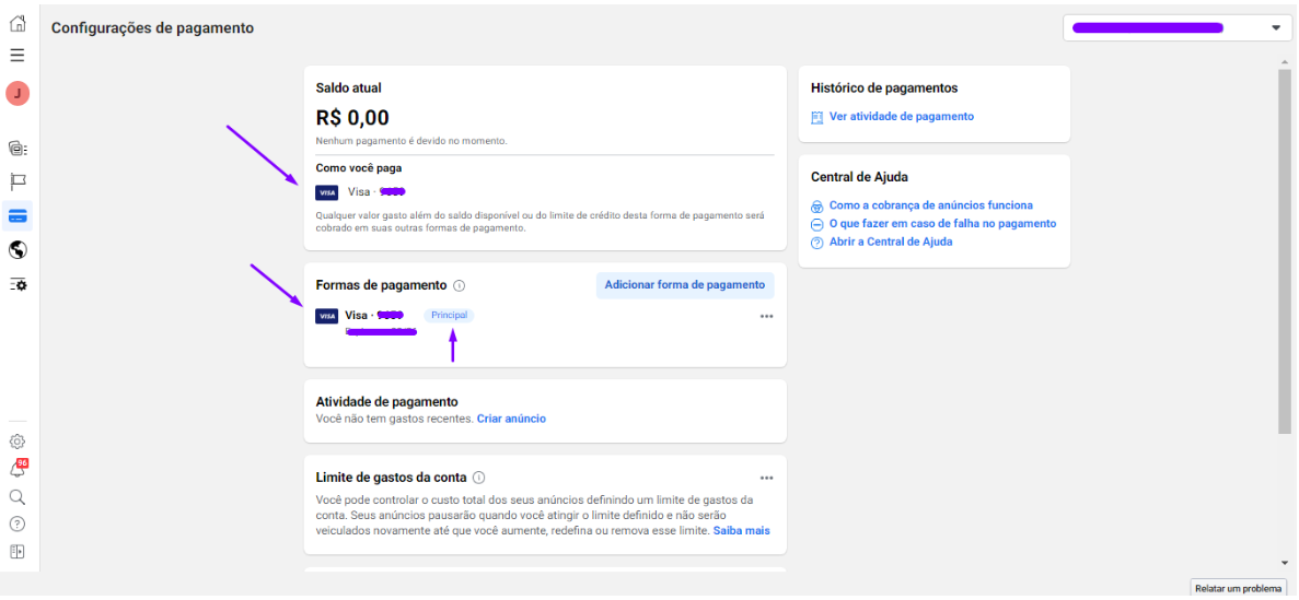 Como adicionar uma forma de pagamento no Gerenciador de Negócios da Meta?